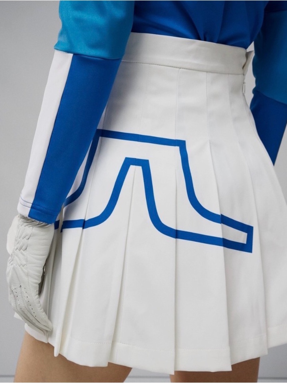 J.Lindeberg White Pleated Naomi Mini Skirt with Blue Graphic and seperate shorts